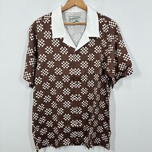 Bogey Boys Golf Shirt Casual Lightweight Brown Big Check Button Up Short Sleeve